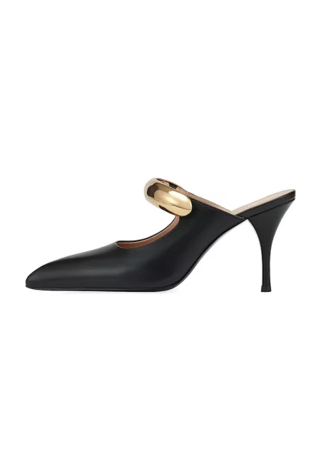 Кожени заострени обувки с ток - Златист/Черен