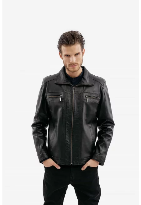 Кожено яке Teo с джобове с цип отпред