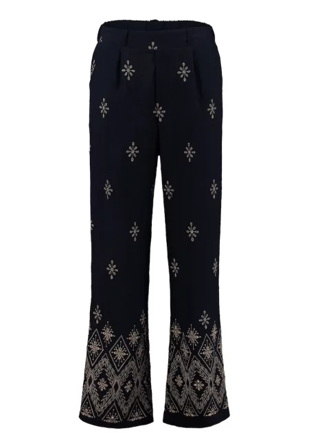 Леко разкроен панталон с принт - Ултрамарин синьо/Бежов