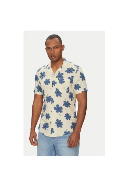 Мъжка риза от смесена материя - 20717690 - вискоза - бежов цвят