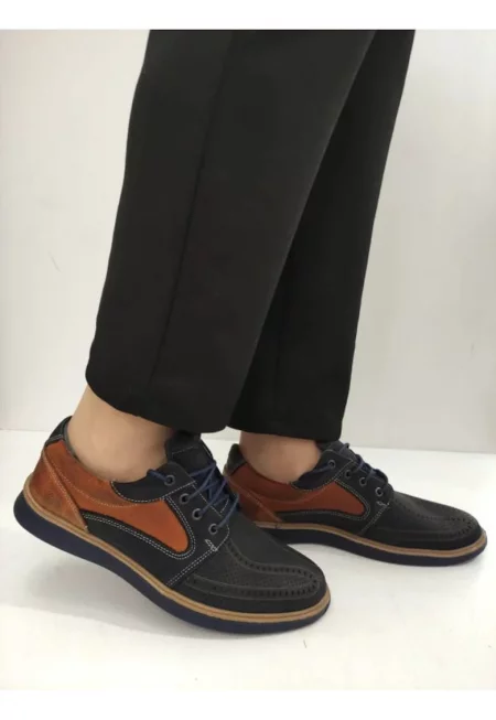 Мъжки перфорирани обувки  1523 - тъмносиньо с кафяво - син - Син