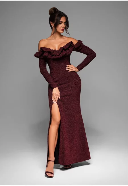 Миди вечерна рокля LACRICA LA-OM-DLR002 - Със странична цепка