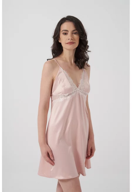 Нощница Issa с шпиц и дантела - Прашно розово