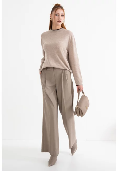 Официален панталон с плохи - Светлокафяв