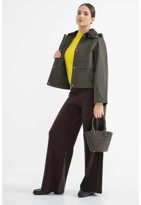 Олекотено яке с качулка и джобове - Тъмнокафяв/Тъмно каки