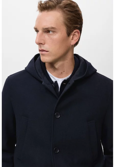 Палто с качулка и копчета - Тъмносин