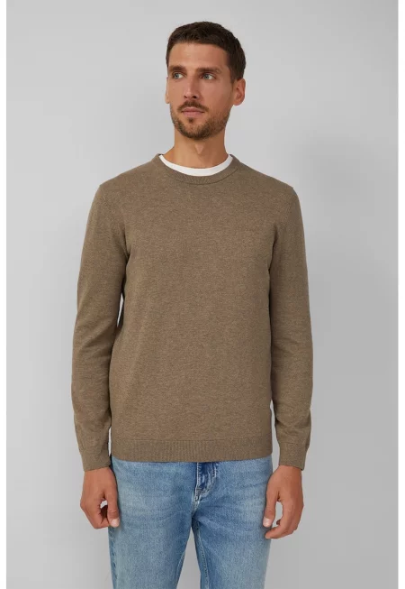 Памучен пуловер с овално деколте