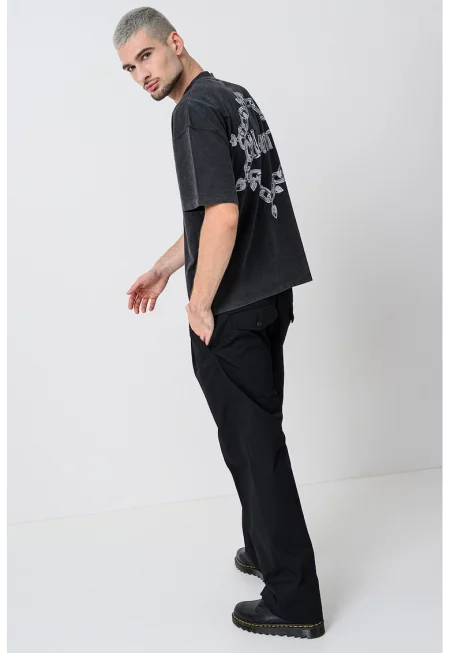 Памучна тениска Drip с лого на гърба - Бял/Антрацитно сиво