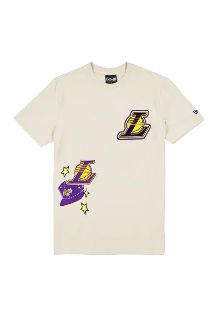 Памучна тениска Los Angeles Lakers - Жълт/Виолетов/Светло бежово