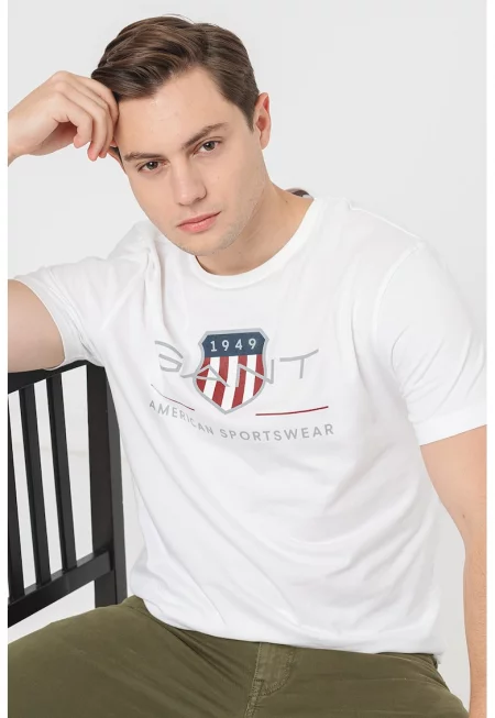 Памучна тениска с лога - Бял