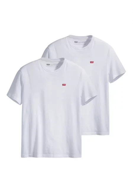 Памучни тениски с бродирано лого - 2 броя - Бял