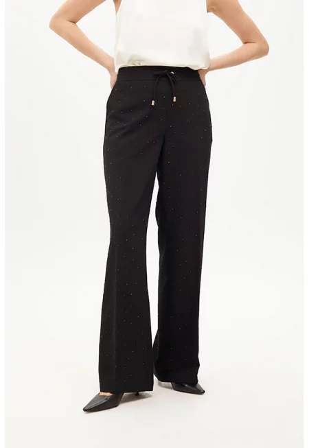 Панталон с декоративни камъни - Избеляло черно