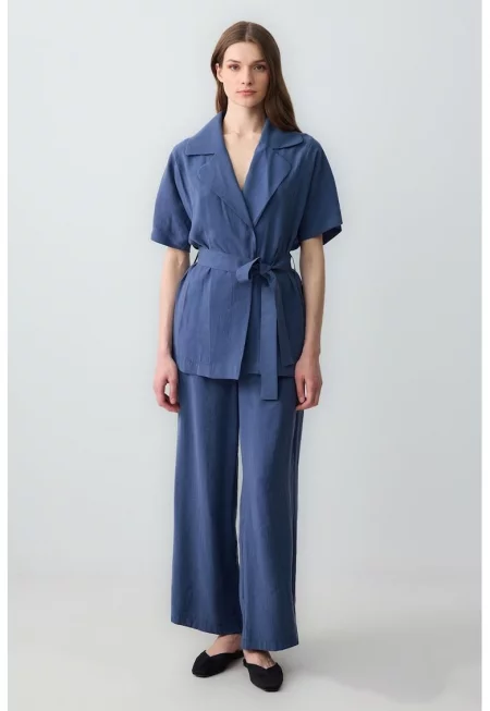 Панталон с модал с широк крачол - Тъмносин