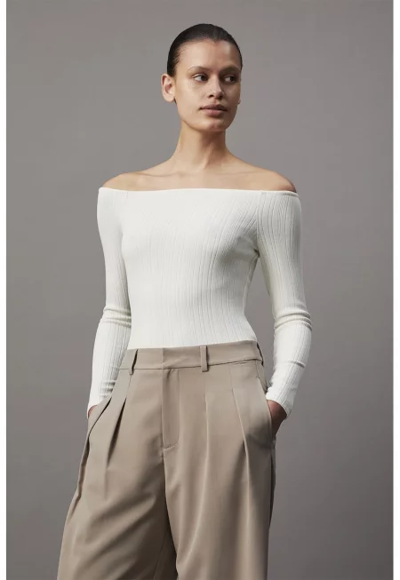 Панталон с широк крачол и басти - Светло кафяво