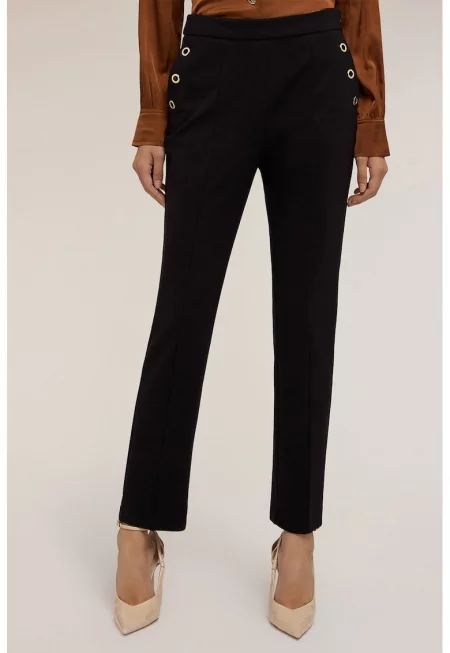 Панталон с висока талия и ръб - Черен