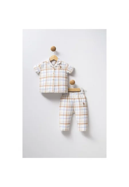 Pijama cu imprimeu si revere decupate  Alb - Бял