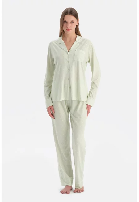 Пижама с модал - памук и принт - Светлозелен