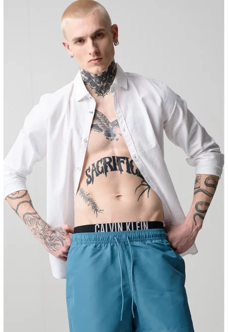 Плувни шорти с връзка и лого - Персийско зелено