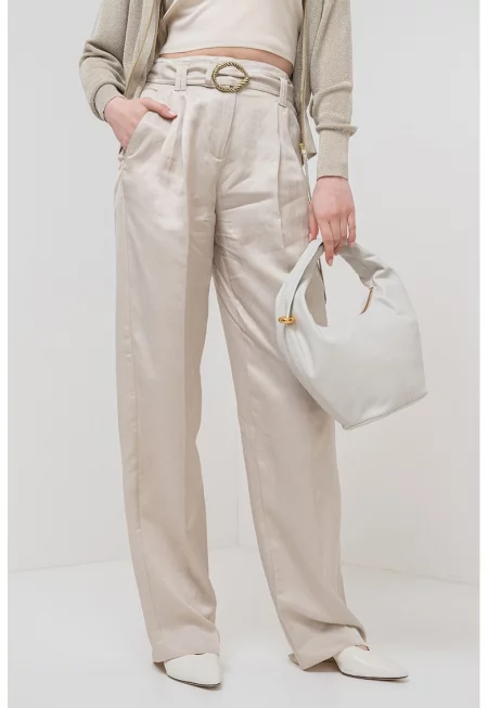 Прав панталон с лен - Светло бежово