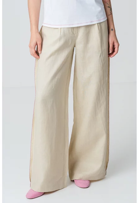 Прав панталон със средновисока талия - Бежов