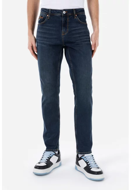 Прави дънки със захабен ефект - Тъмносин