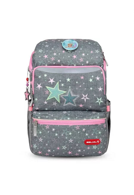 Правоъгълна раница с джобове - Розово/Tъмносив