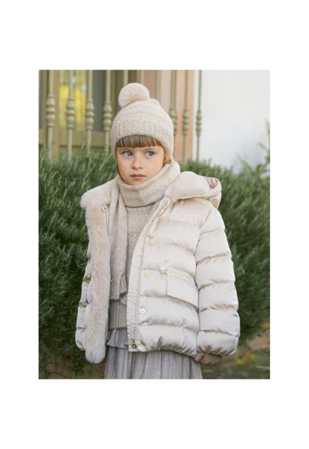 Пухено яке  5837 Бежово с нормална кройка - полиестер