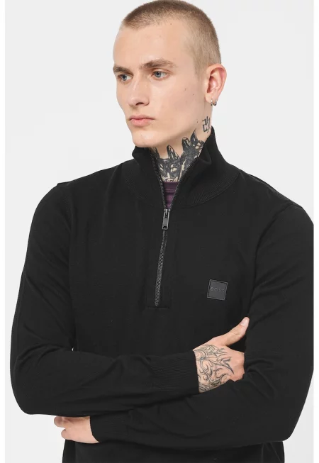 Пуловер Kanobix с къс цип и висока яка - Избеляло черно