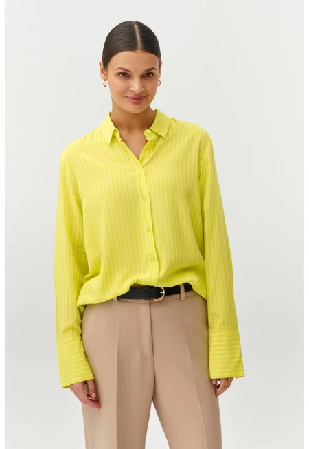 Раирана риза с широки маншети - Жълт