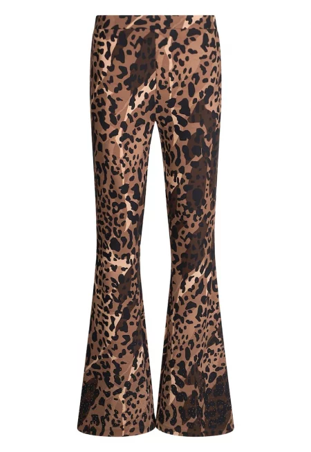 Разкроен панталон с метално лого - Тъмнокафяв