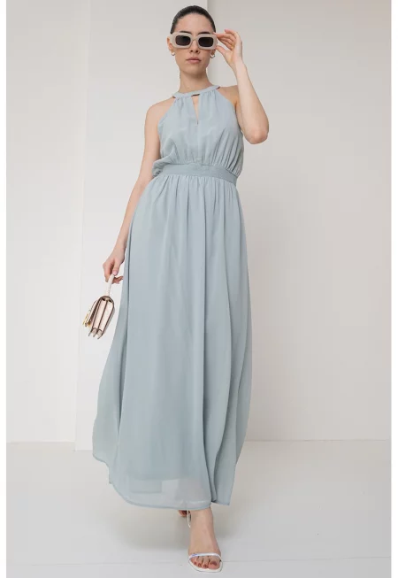 Разкроена халтер рокля - Пепеляво сиво