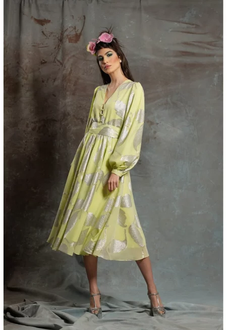 Разкроена рокля Limeta с шпиц - Жълт