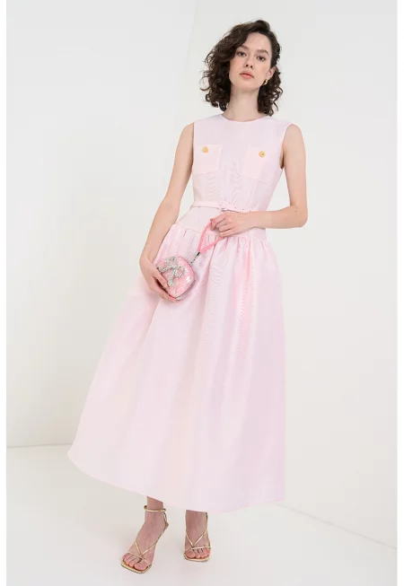 Разкроена рокля с колан - Пастелнорозов