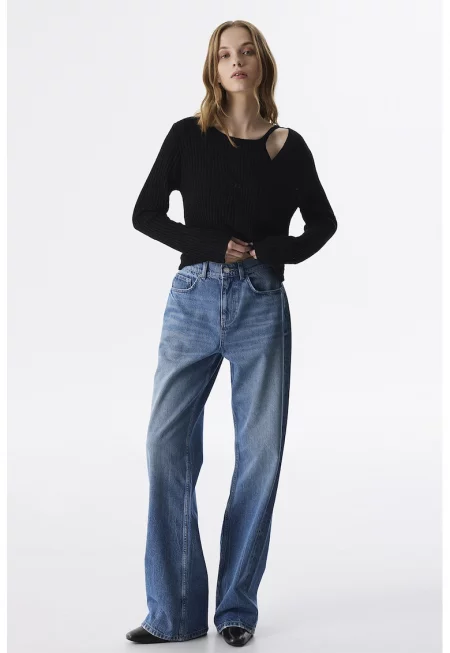 Разкроени дънки със средна талия - Прашно синьо