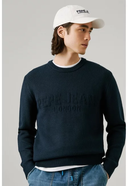 Релефен пуловер с релефно лого