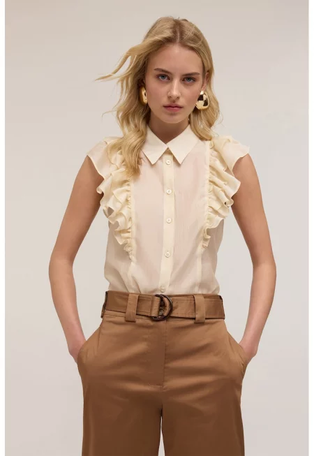 Риза с набирания - без ръкави - Бледожълт