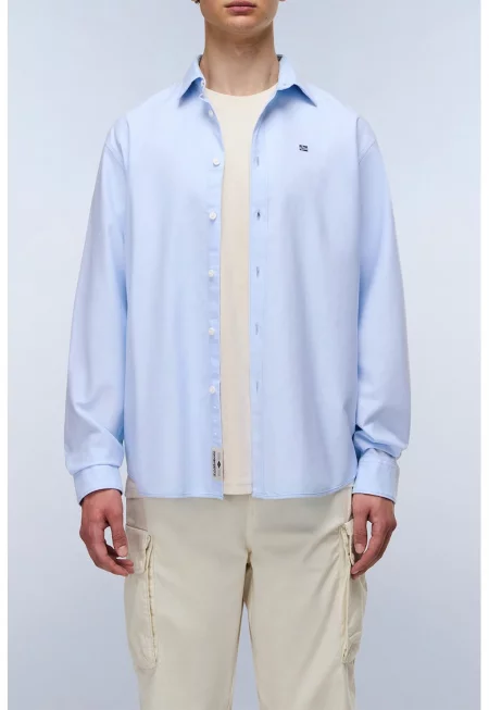 Риза с яка с копчета - Пастелносин