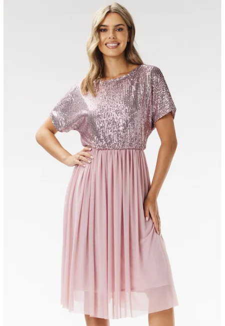 Рокля  A689 - розова - полиестер-еластан