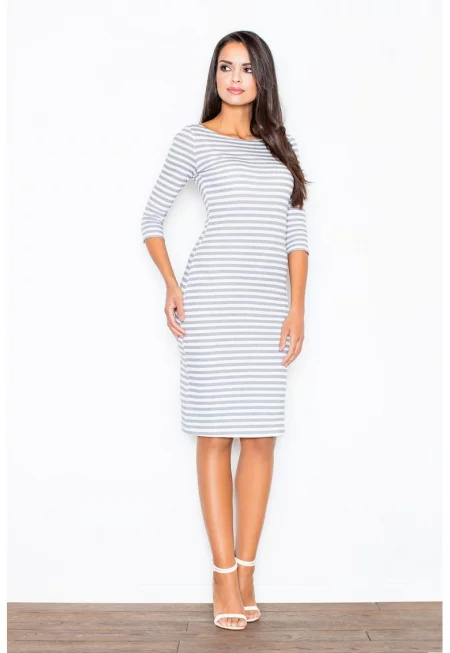 Рокля  M311 миди - сива - памук - 3/4 ръкави