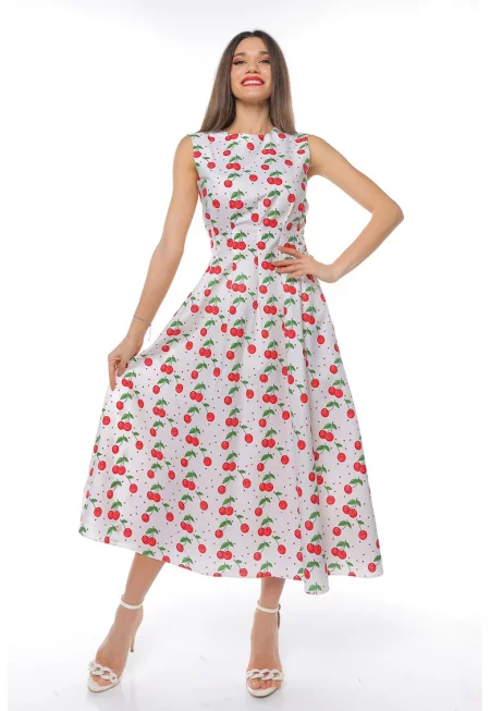 Рокля с джобове - Червен/Зелен/Мръснобял