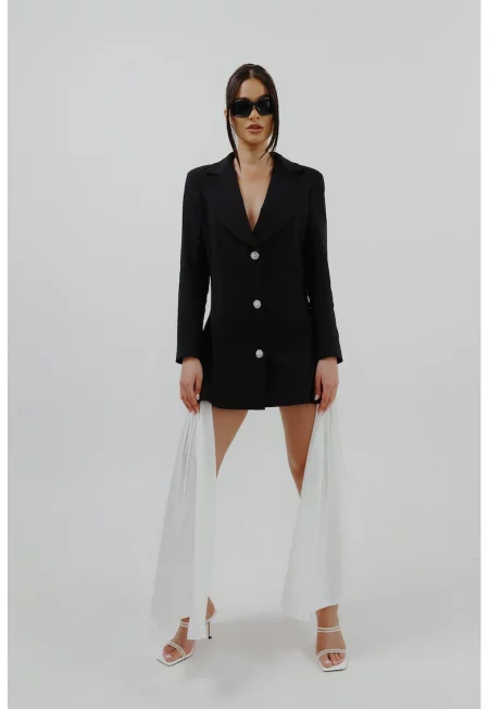 Рокля тип сако детайли встрани - Бял/Черен