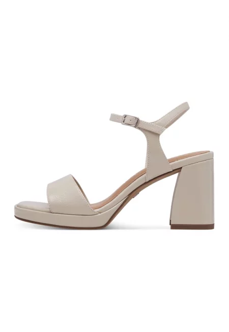 Сандали от еко кожа с масивен ток - Бежов