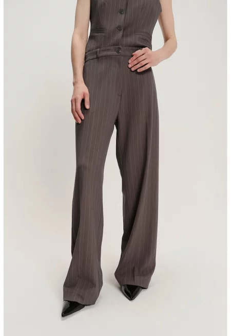 Широк панталон с модал със странични джобове - Бял/Антрацитно сиво