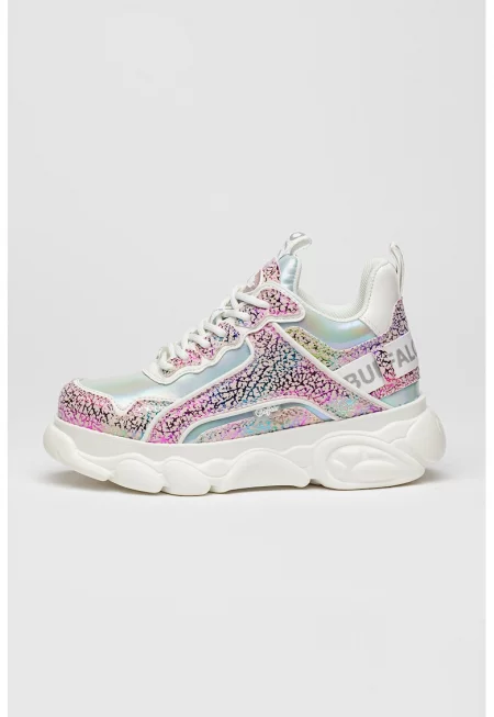 Спортни обувки от еко кожа с лого - Пастелносин/Фуксия/Мръснобял