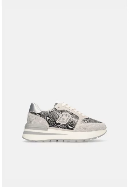 Спортни обувки с декоративни камъни и шагрен - Черен/Светло сив