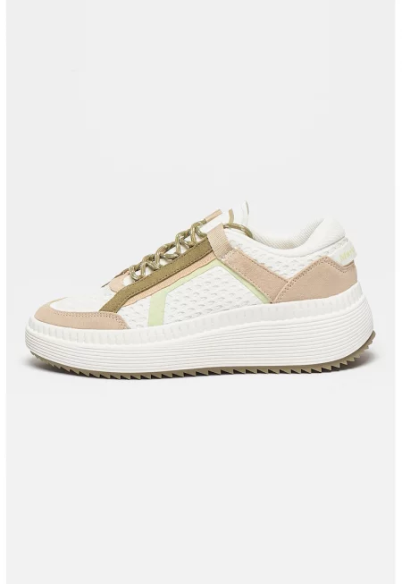 Спортни обувки с велур - Бял/Каки/Бежов