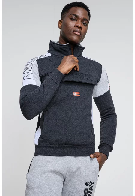 Суитшърт Fagostino с лого - Меланж тъмно сиво