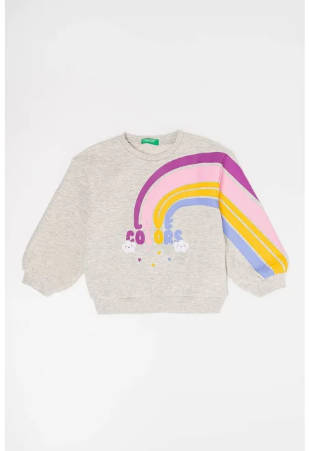 Суитшърт с фигурална шарка - Сив/Розово