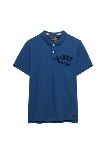 SUPERDRY - Тениска с яка и принт - Син