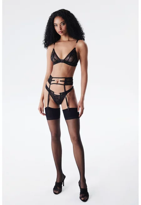 Сутиен с полупрозрачни панели - Черен